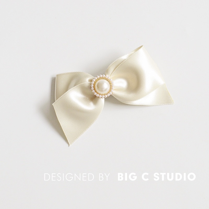 Kẹp tóc nơ nhỏ màu trắng kem đính đá thanh lịch N45