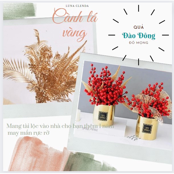 (QUẢ TO TRÒN-ĐỎ MỌNG-CÀNH LÁ VÀNG) Cành đào đông loại lớn 6-10 nhánh chưng Tết, trang trí chup ảnh. Hoa lá vượng tài lộc