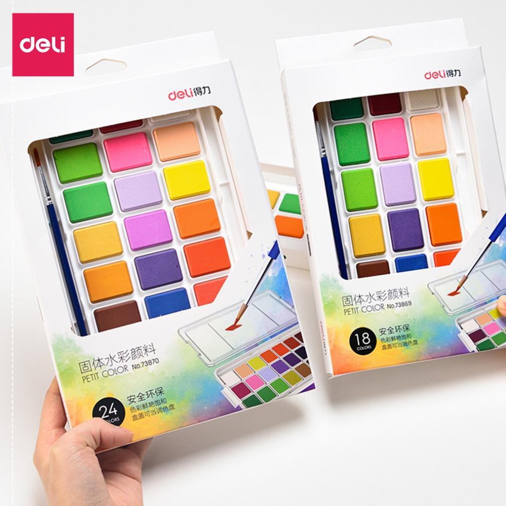 Màu nước dạng nén Deli - 12 màu/18 màu/24 màu - 73868 / 73869 / 73870