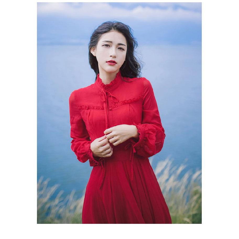 Đầm maxi tay dài cổ trụ sang trọng - kèm hình khách | BigBuy360 - bigbuy360.vn