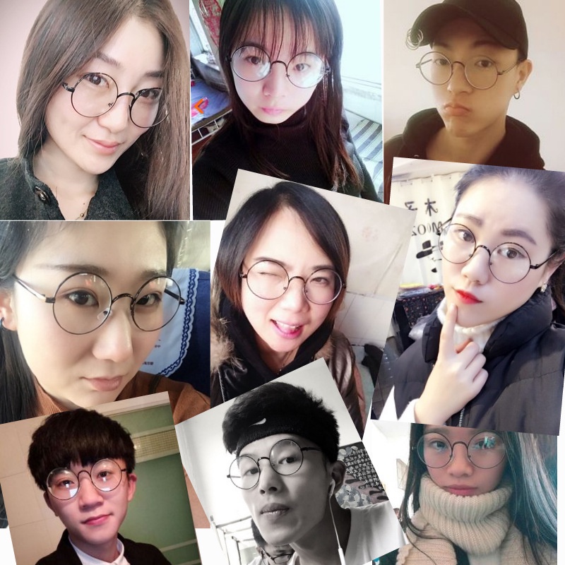 【100°-400° Kính cận gọng tròn lớn kim loại chống bức xạ phong cách Retro