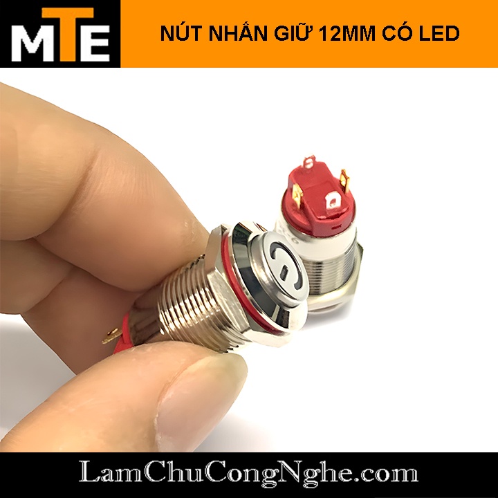 Nút nhấn giữ - nút nguồn vỏ kim loại chống nước 12mm có LED