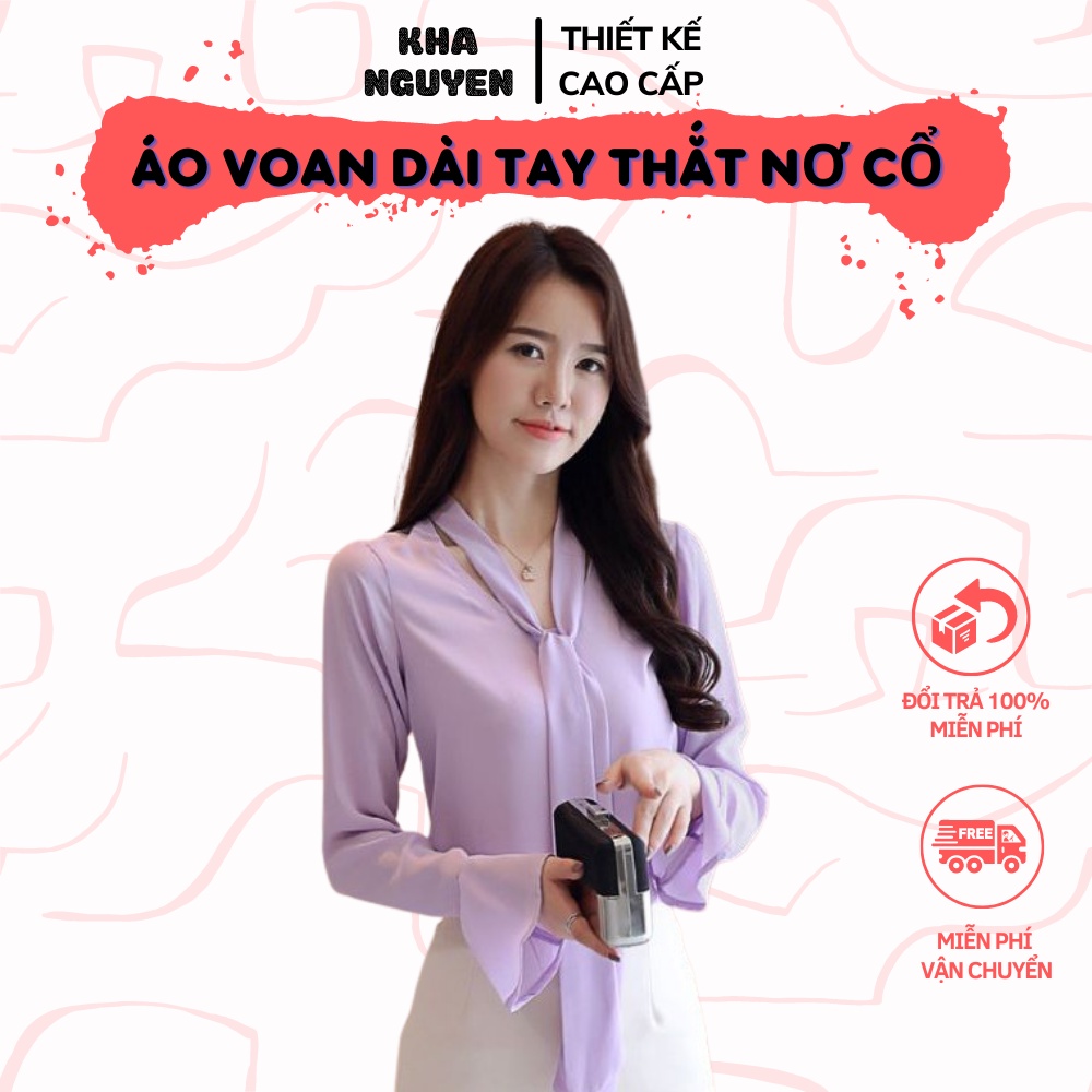 Áo Voan Kiểu 💖KHA NGUYEN💖 Áo Voan Dài Tay Thắt Nơ Cổ Tay Xòe Điệu Đà - Thiết Kế Cao Cấp