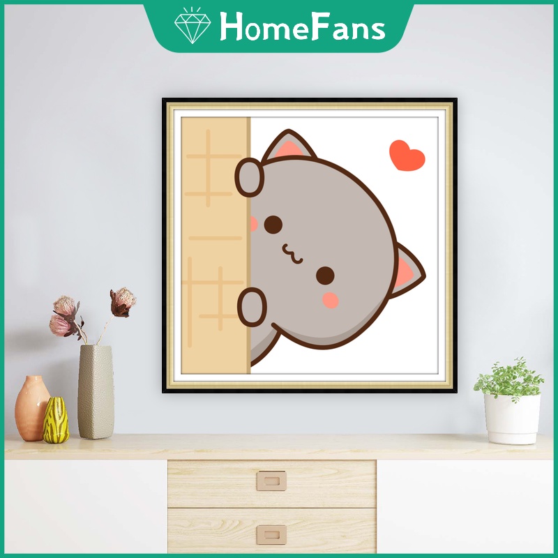 Bộ Tranh Đính Đá 5D DIY Hình Chú Mèo / Trái Đào Dễ Thương Kích Thước 30x30cm / 40x40cm / 50x50cm
