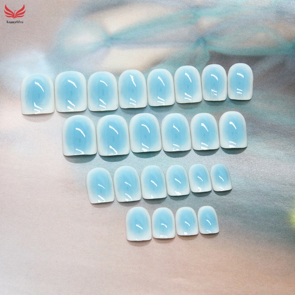 Bộ 24 Móng Chân Giả Ngắn Màu Xanh Da Trời Gradient Cho Nữ / Phụ Nữ / Bé Gái / Móng Tay Nhấn Trang Trí DIY