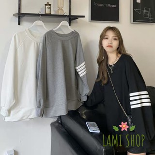 Áo tay dài phom rộng tay phối họa tiết kẻ sọc phong cách ulzzang Hàn Quốc