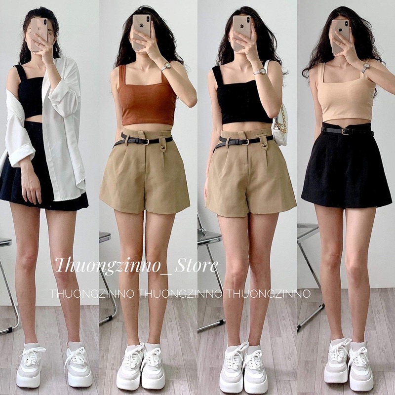 Áo 2 dây bản to có mút ngực 2 dây croptop Hàn Quốc