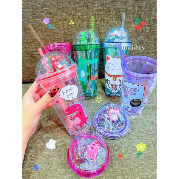 Ly nước khủng long sắc màu kim tuyến