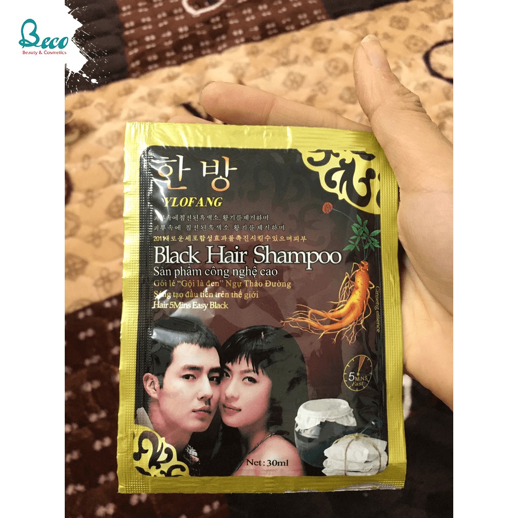 Dầu Gội Nhuộm Tóc Black Hair Shampoo Hàn Quốc trai gái dây 10 gói