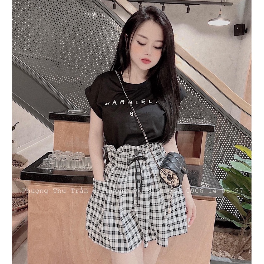 Set sơ mi tay dơi quần kẻ đùi DN267