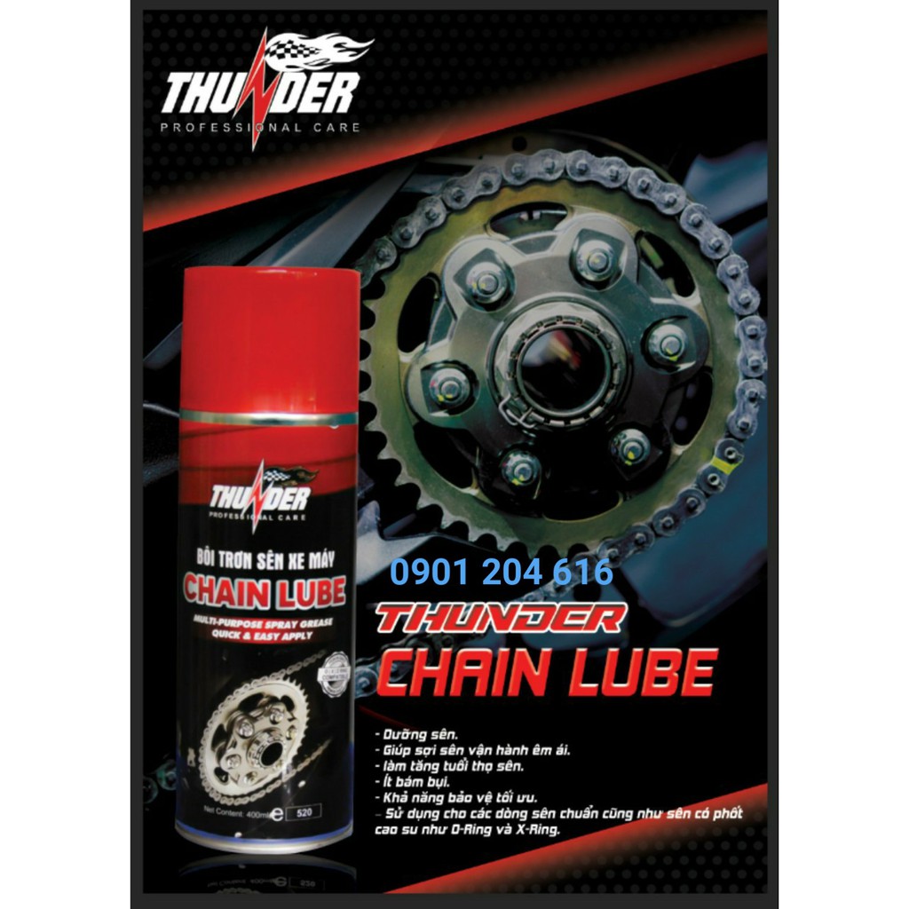 Chai xịt bôi trơn, bảo dưỡng sên xích xe máy, mô tô Thunder Chain Lube 400ml