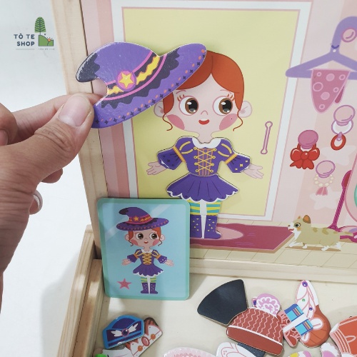 Xếp hình nam châm chủ đề công chúa , lắp ráp trang phục công chúa Girl Dressing kèm bảng đen và phấn , bút dạ MWZ-2062