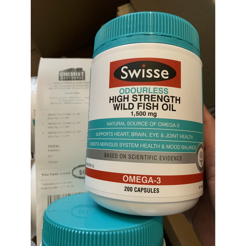 Viên Uống Dầu Cá Úc Liều Cao Swisse Ultiboost Odourless High Strength Wild Fish Oil 1500mg 200 viên, không mùi.
