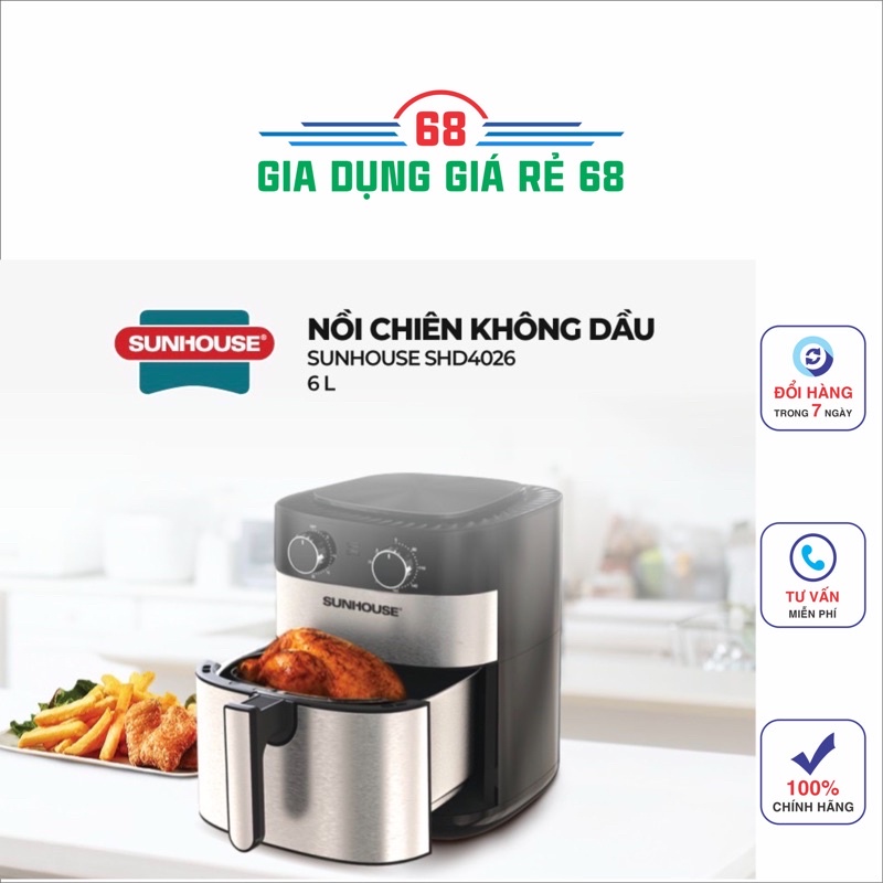 Nồi chiên không dầu Sunhouse 6 lít SHD4026 dễ dàng vệ sinh và an toàn cho sức khỏe - Bảo hành tại hãng 12 tháng toàn quố
