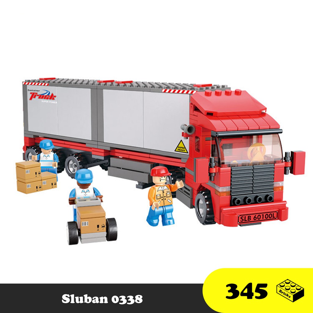 Sluban 0338 - Đồ chơi Xe tải chở hàng Container - CONTAINER TRUCK SERIES 0338 VAN HEAVY CARGO TRUCK