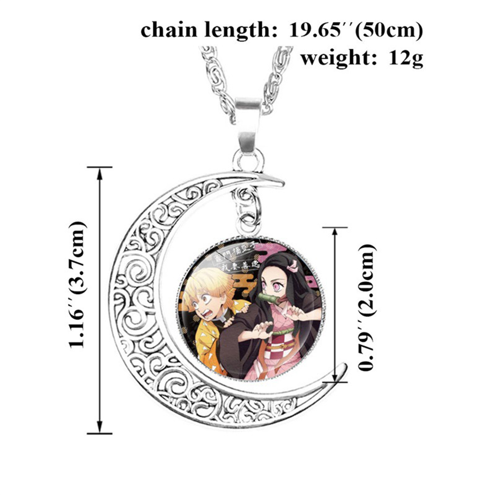 FORBETTER Unisex Pendant Necklace Women Cosplay Necklace Anime Demon Slayer Necklace Kamado Tanjirou Trendy Moon Men Kimetsu no Yaiba Chain Choker Glass Jewelry