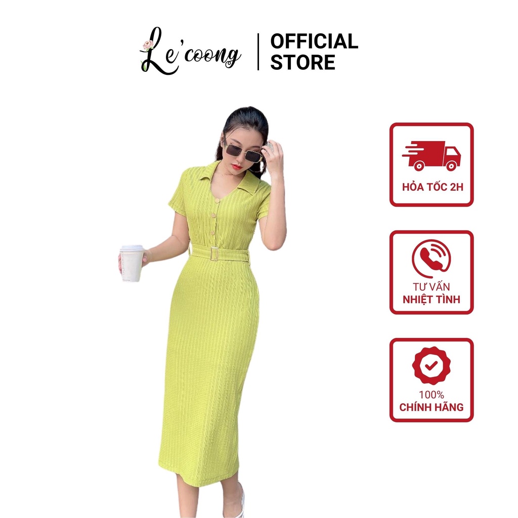 Váy Body Len Tăm LECOONG V215 Màu Xanh Bơ Hottrend Dáng Dài Có Đai Sang Chảnh