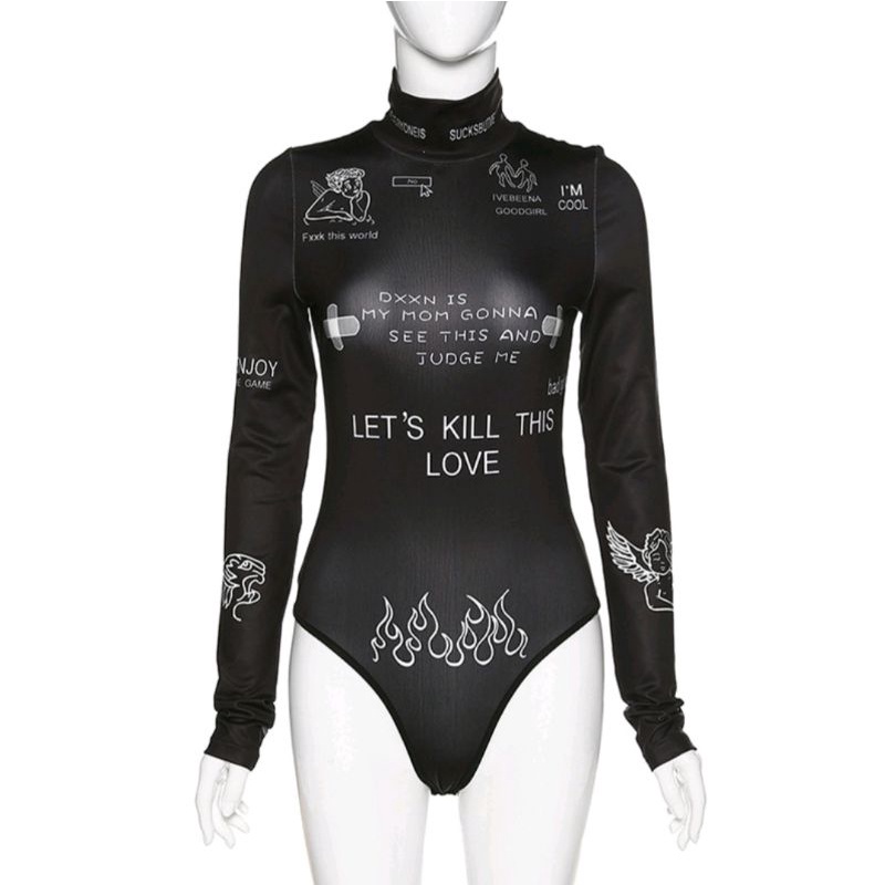 Body suit cổ lọ họa tiết siêu chiến size M co dãn 4 chiều