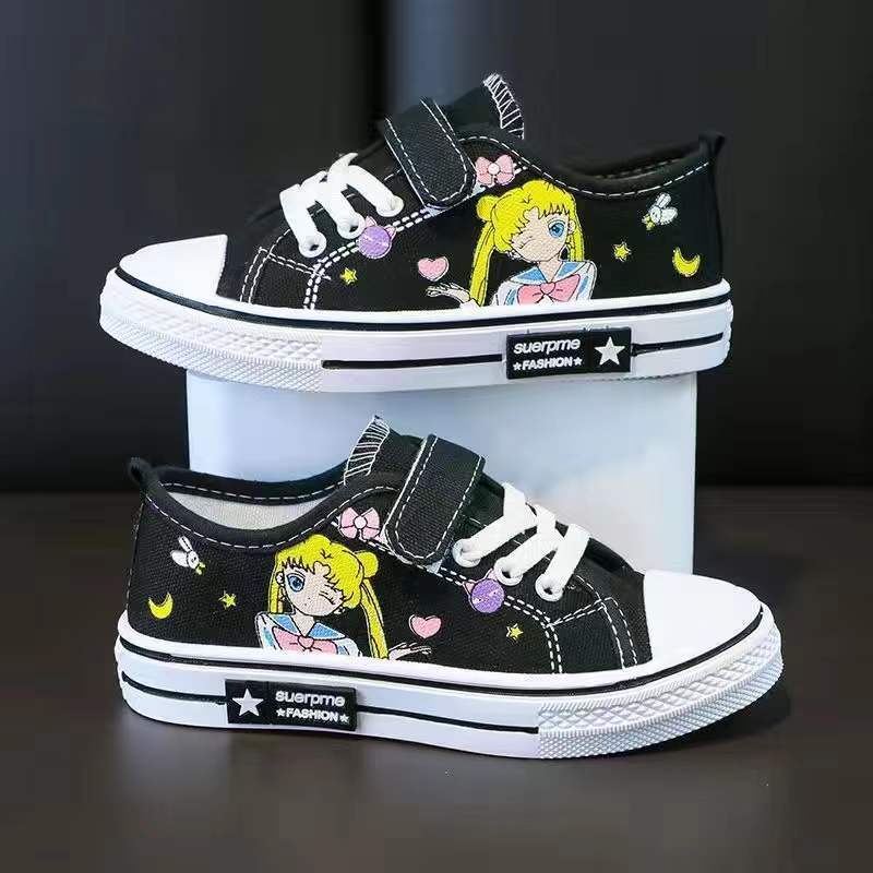 Giày Vải Canvas Cổ Thấp Thêu Họa Tiết Hoạt Hình Thời Trang Xuân Thu Cho Bé 2022