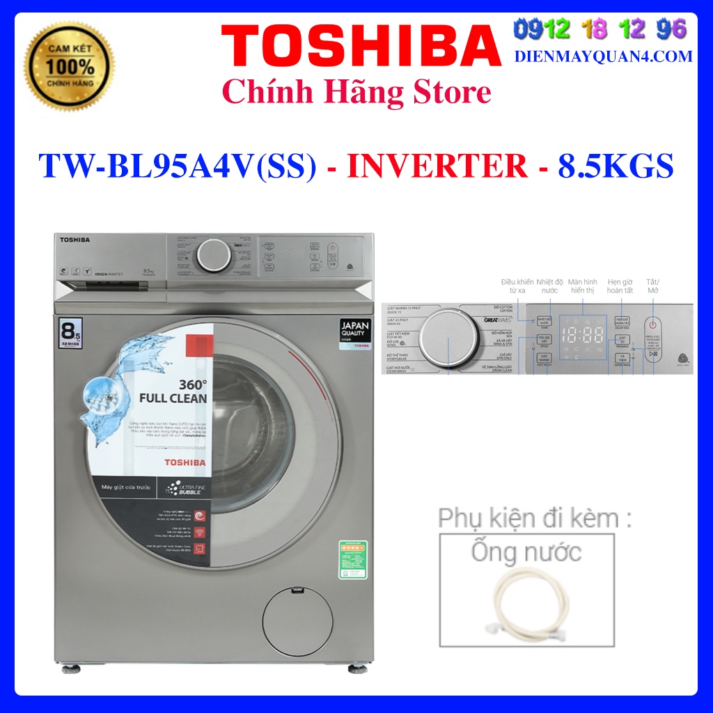 [Mã ELHAMS5 giảm 6% đơn 300K] [Toshiba BL95A4V] Máy giặt Toshiba Inverter 8.5 kg TW-BL95A4V(SS)