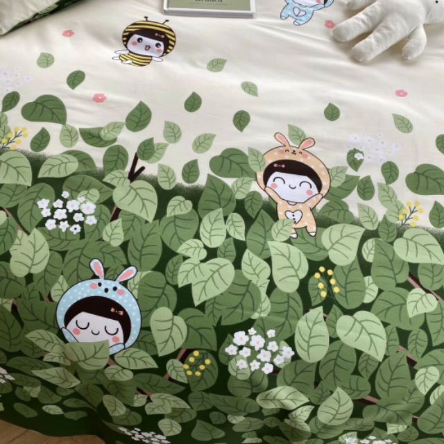 Bộ Chăn Ga Gối Bé Gái Thỏ Cotton Poly