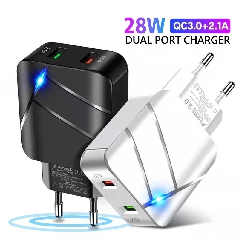 Cốc Sạc Nhanh 28W Hai Cổng USB Phích Cắm US EU Mang Đi Du Lịch Tiện Dụng
