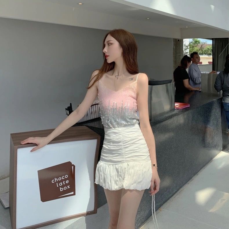 Áo Không Tay Cổ Chữ V Đính Kim Sa Lấp Lánh Thời Trang Cho Nữ