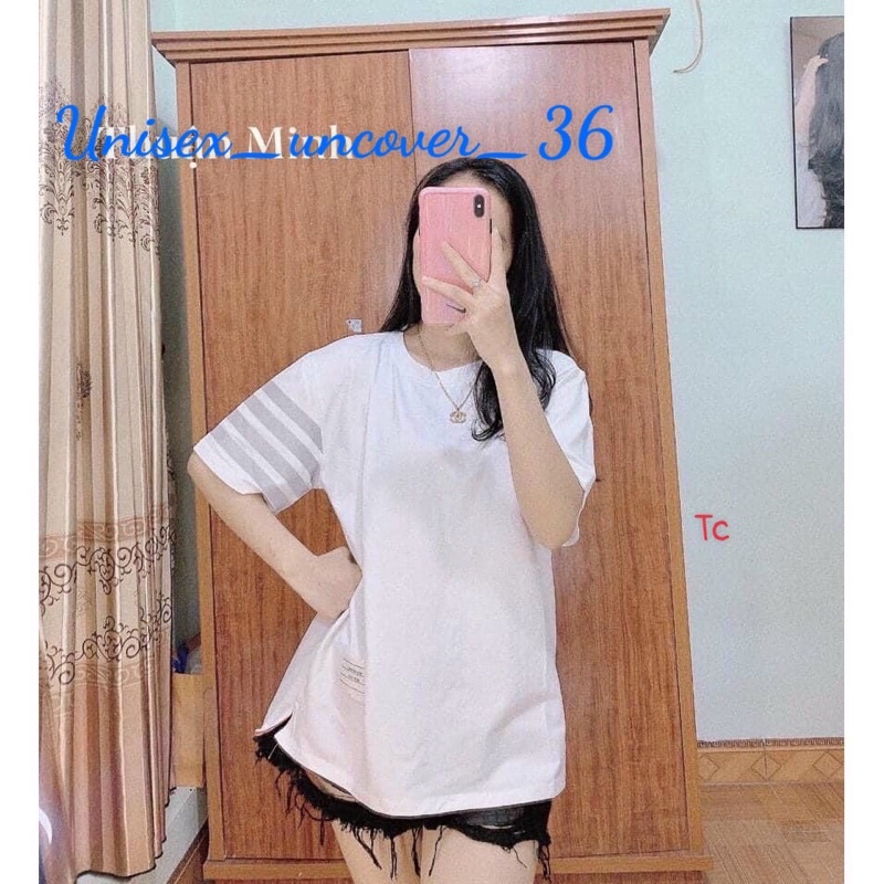 Áo Thun Tay Lỡ Bốn Vạch Tay Vạt Lệch Chuẩn Phom UNISEX
