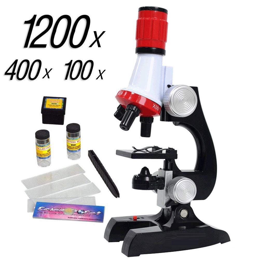 Microscope Kit LED 100X, 400x, and 1200x Magnification Kid Science Experimental