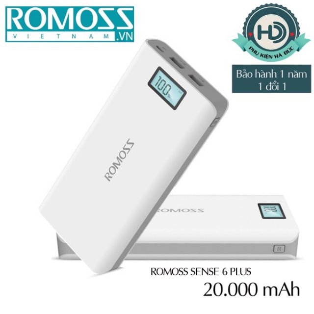 Pin sạc dự phòng 20.000mAh Romoss Sense 6Plus Trắng cực tốt cực bền