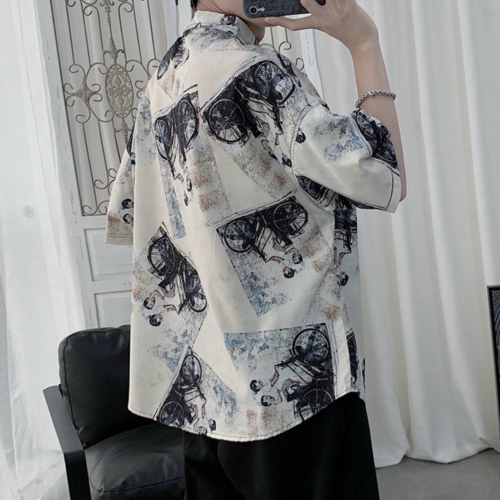 [Mã FAMAYMA2 giảm 10K đơn 50K] Áo sơ mi ngắn tay form rộng chất vải voan lụa cao cấp in hình họa tiết lịch lãm | BigBuy360 - bigbuy360.vn