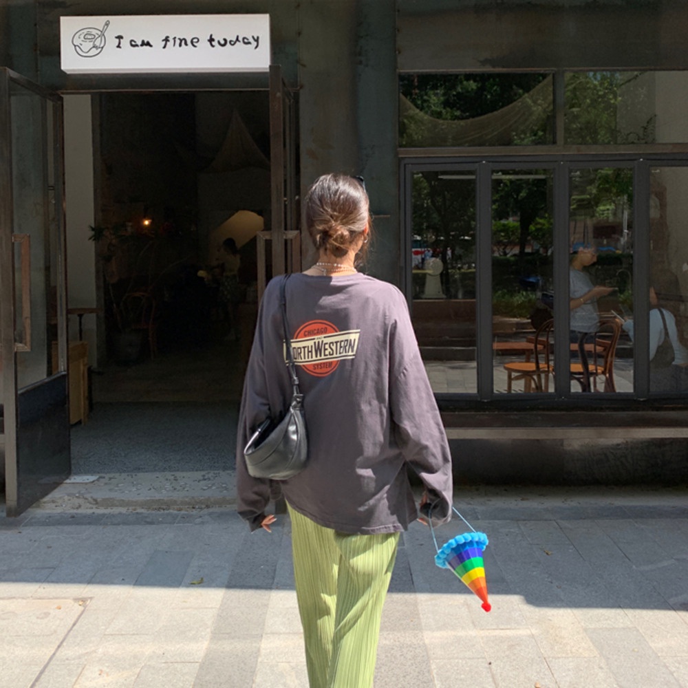 Áo Thun Tay Dài Xẻ Tà Dáng Rộng Thời Trang Mùa Thu Mới Cho Nữ