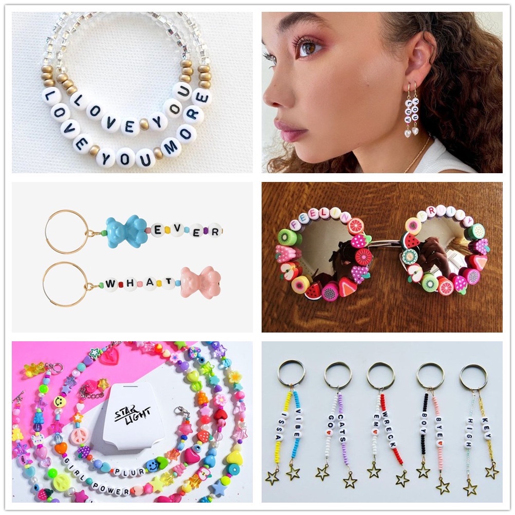 Bộ 10 hạt xỏ lỗ hình 26 chữ cái 4x7mm