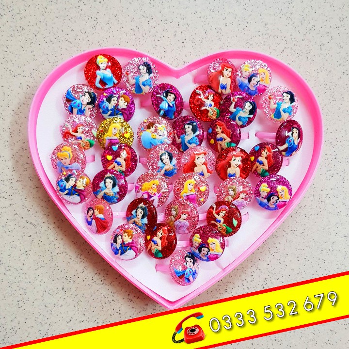 Hộp Nhẫn Nhựa Đẹp Cho Bé (36 Chiếc) Mix Các Nhân Vật Phim Hoạt Hình Elsa, Anna...