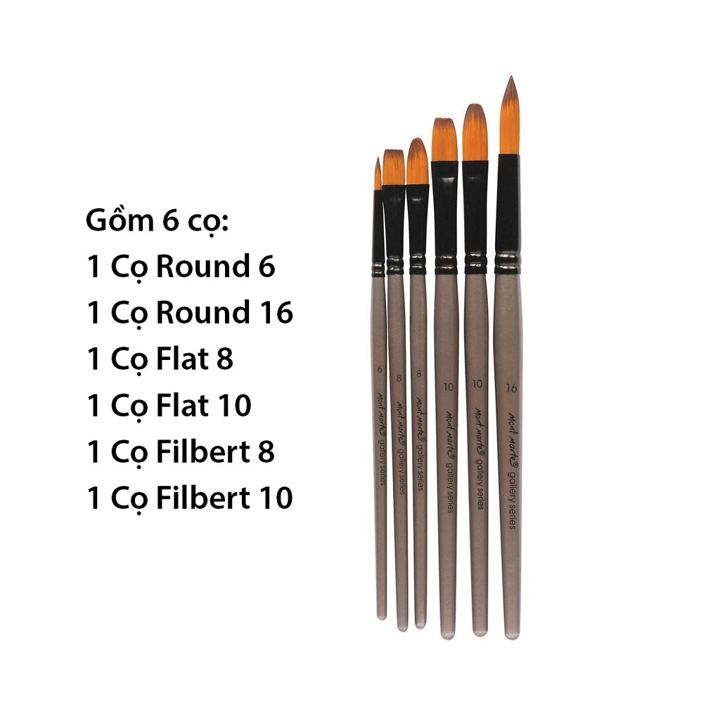 Bộ 6 Cọ Acrylic Mont Marte - Gallery Series Brush Set Acrylic 6pce - BMHS0017