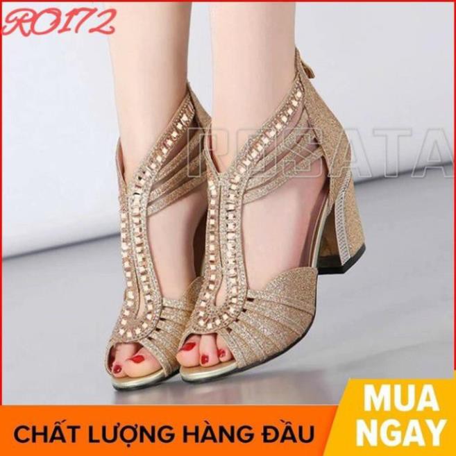 Giày sandal nữ cao gót đế cao 5 phân hàng hiệu rosata màu vàng ro172 -h91