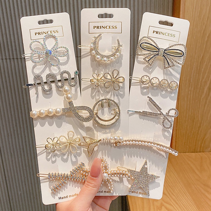 Kẹp tóc đính đá nhân tạo dễ thương phong cách Hàn Quốc