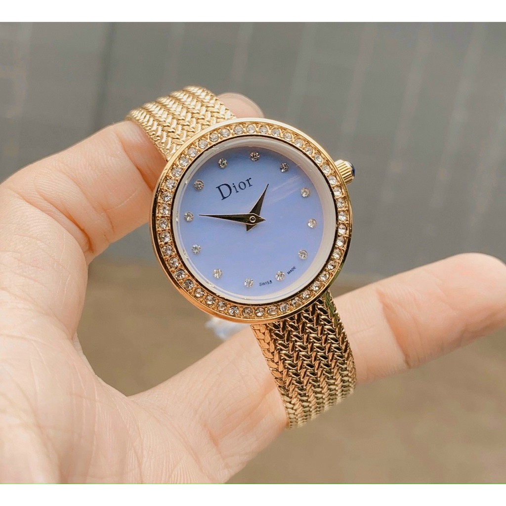 Đồng hồ nữ mặt tròn, đồng hồ đeo tay nữ dây kim loại DIOR dây đeo thời trang, cao cấp siêu rẻ