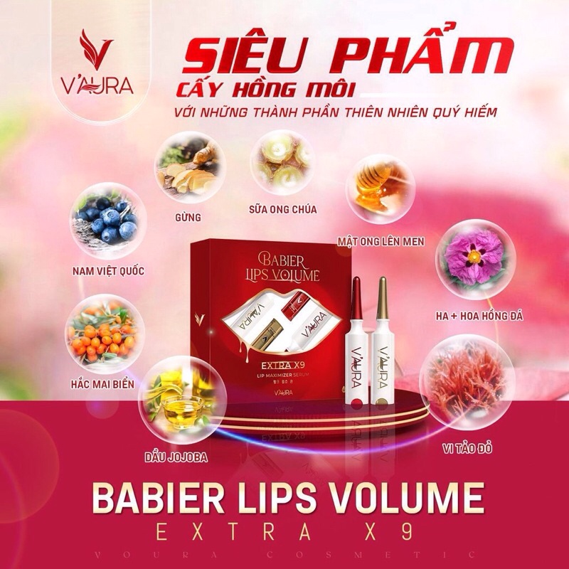 [Tặng xịt mọc tóc bưởi] Cấy Môi Vaura Babier Lips Volume Dưỡng Môi Hồng Tự Nhiên Giúp Môi Luôn Hồng Hào