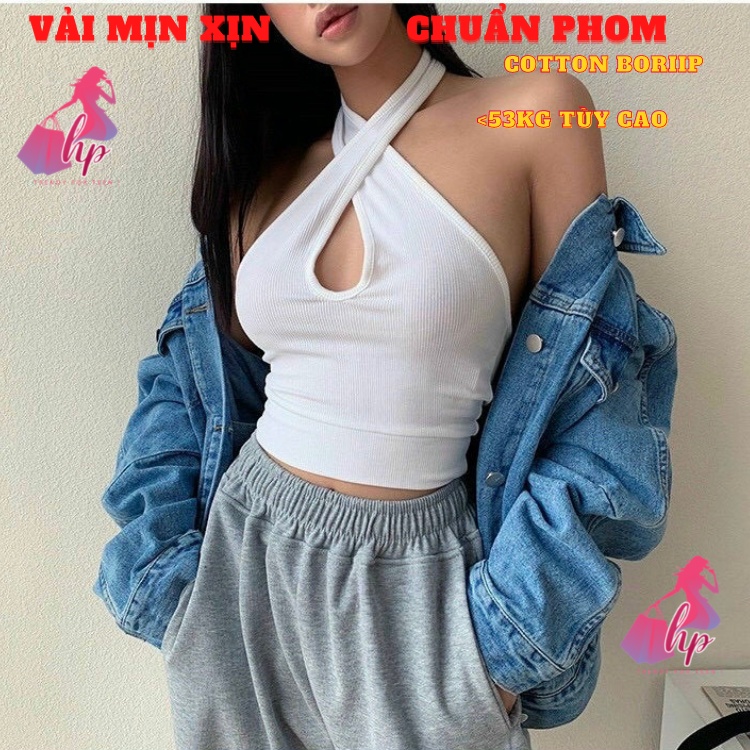 Áo croptop nữ đẹp ôm body dây chéo cổ thun borrip phong cách kiểu hàn quốc cực dễ thương tôn dáng thời trang A143