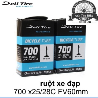 Cặp 2 cái ruột xe đạp deli tire 700x25-28c 60mm van pháp - van hạt gạo