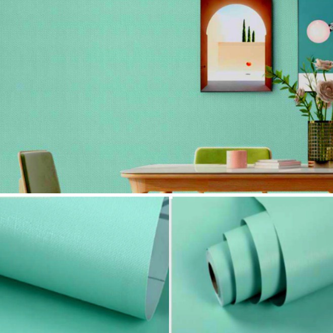 Decal giấy dán tường keo sẵn xanh ngọc nhám khổ rộng 0.45m keo sẵn