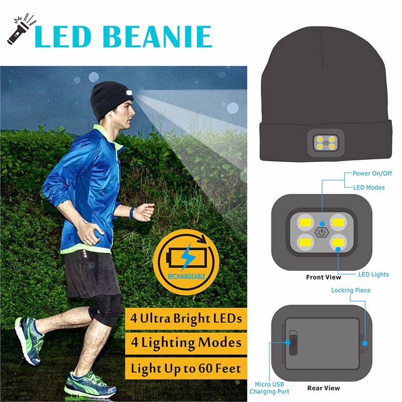 Mũ Beanie Tích Hợp Đèn Led Không Dây Kết Nối Bluetooth Có Thể Sạc Lại Qua Cổng Usb