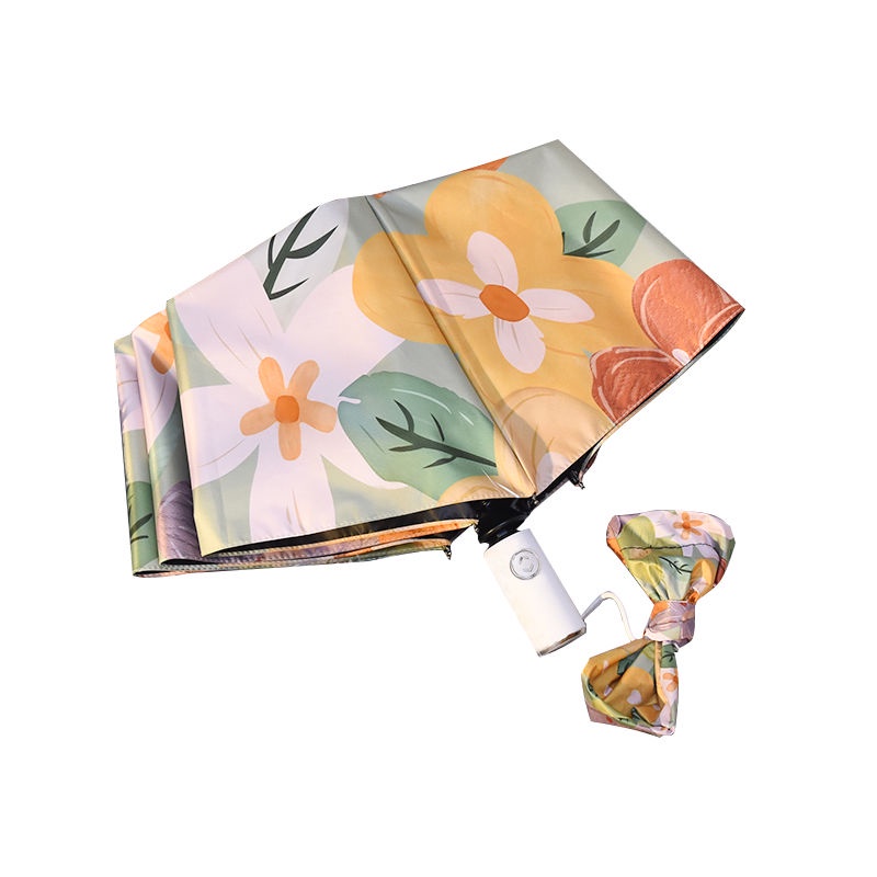 Dù Gấp Tự Động Chống Tia Uv 50% Họa Tiết Hoa Hồng Phong Cách Đồng Quê Cổ Điển