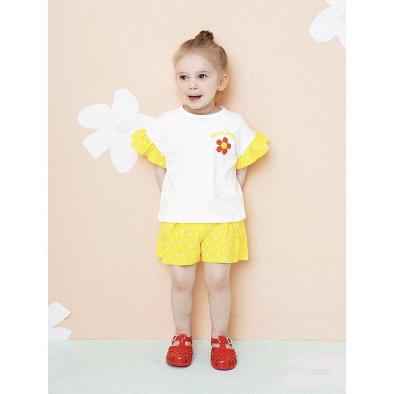 Áo cotton bé gái tay phối hoa vàng Hej. HA2904