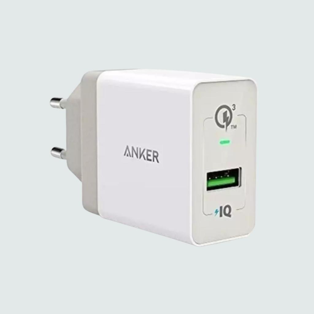 Củ Sạc nhanh, Cốc sạc ANKER PowerPort+ 1 18w Quick Charge 3.0 PowerIQ chân tròn - A2013 - Hàng Chính Hãng