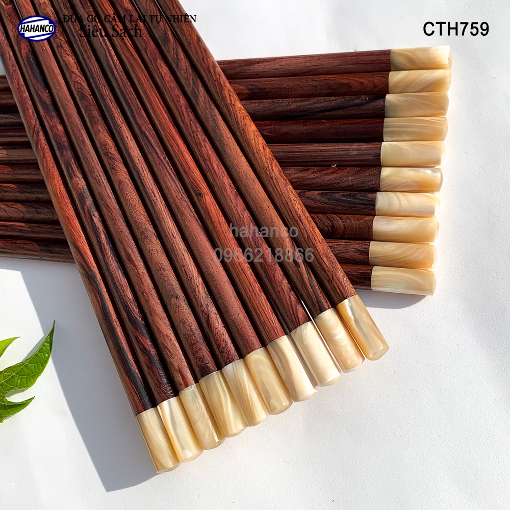 Đũa gỗ Cẩm đầu ốc xà cừ Singapore (10 đôi/hộp) Sang trọng trên bàn ăn - CTH759