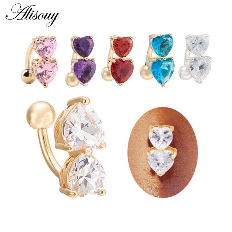 Alisouy 1 Khuyên Rốn Bằng Thép Không Gỉ Đính Pha Lê Thời Trang