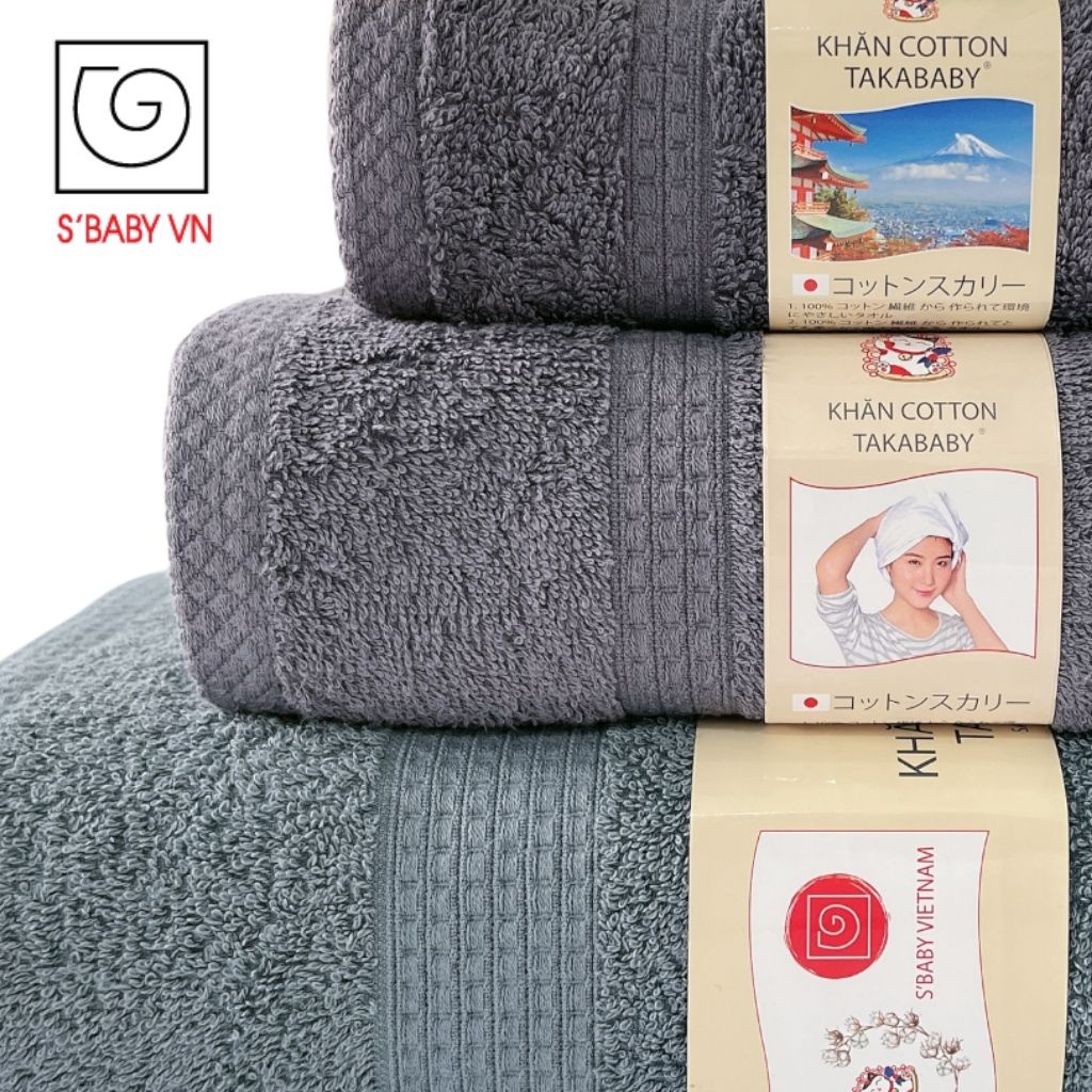 Combo 3 Khăn (Khăn Tắm, khăn Mặt, Khăn Gội) Cotton S'BABY Mềm Mịn,Thấm Hút Nhanh- CB000001 (8936137960493-0486-0479)