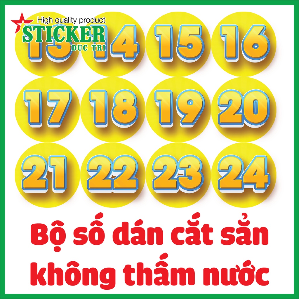 Sticker Bộ số 01 đến 120 dán số thứ tự dành cho Nhà Hàng, Quán Cà Phê, Quán Nhậu, Quán Ăn... Decal nhựa không thấm nước